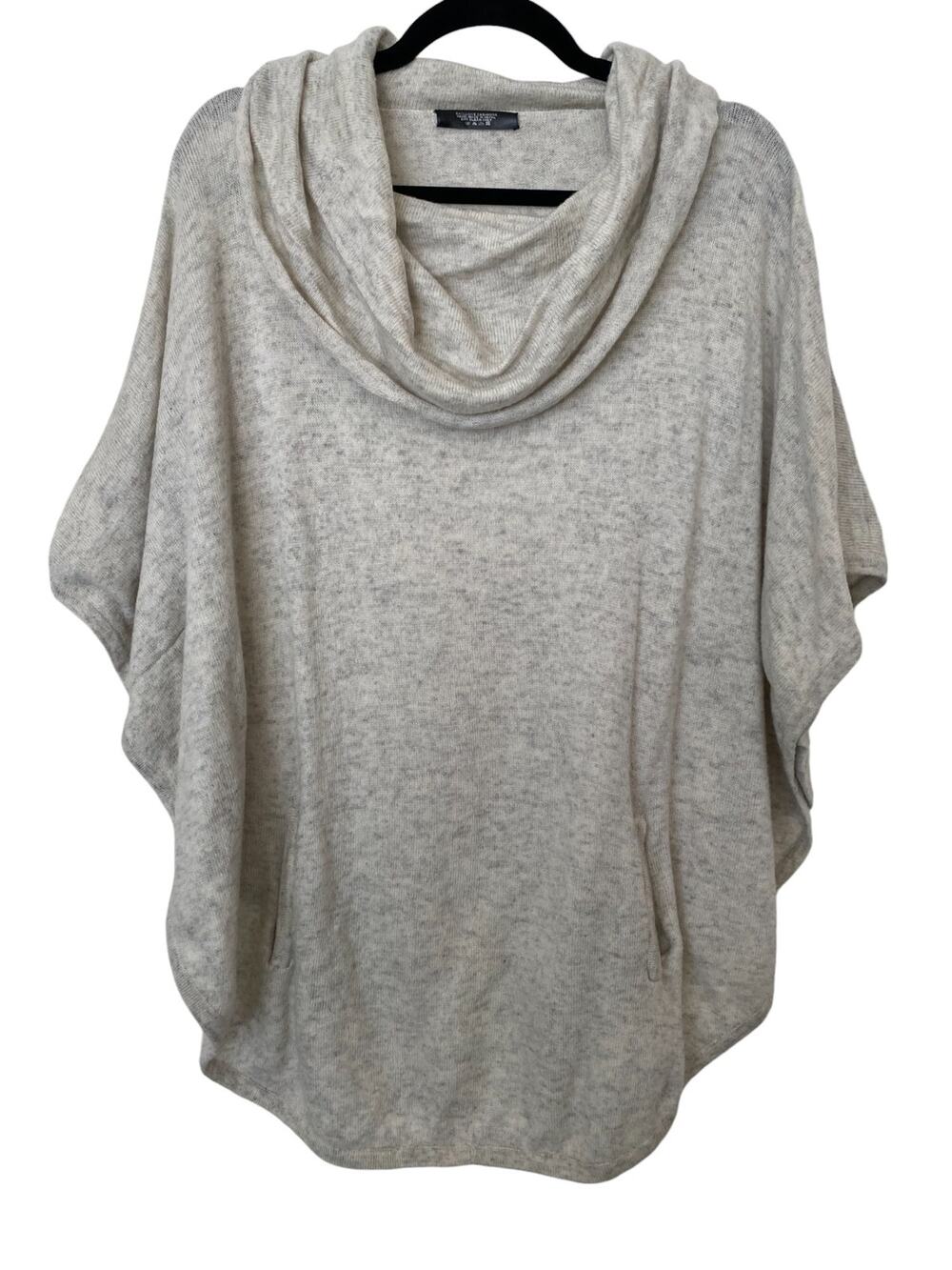 Gray White Vintage Cashmere Cowl Neck Poncho Pockets One Size Casual Layers
